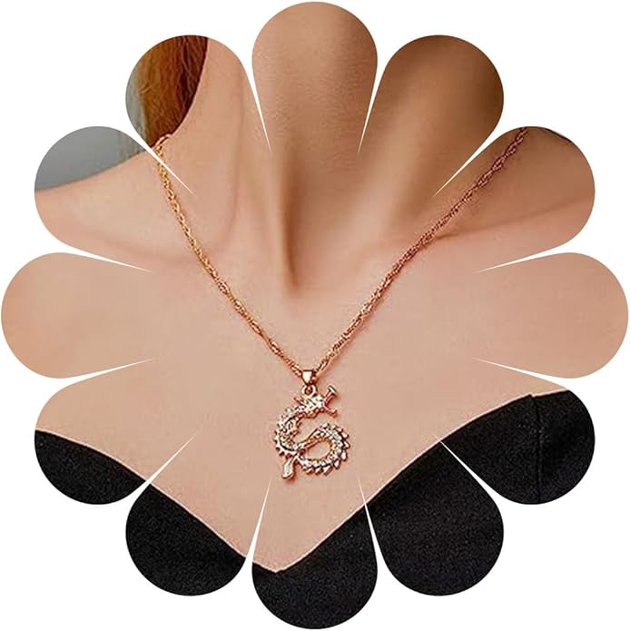 Vintage Dragon Pendant Necklace Punk Dragon Necklace Ancient Dragon Choker Necklace Gold Flying Dragon Necklace Jewelry for Women-VivaGrace Women