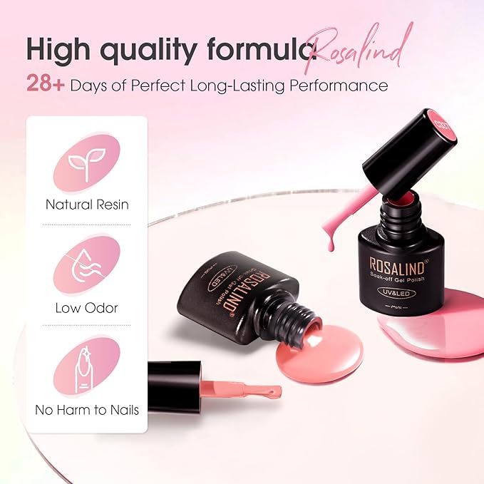 ROSALIND Jelly Gel Polish Set with Matte and Glitter Gel Top Coat, 6 Translucent Colors Neutral Sheer Milky White Nude Pink base Gel Nail Polish set Nail Art DIY at Home-VivaGrace Women