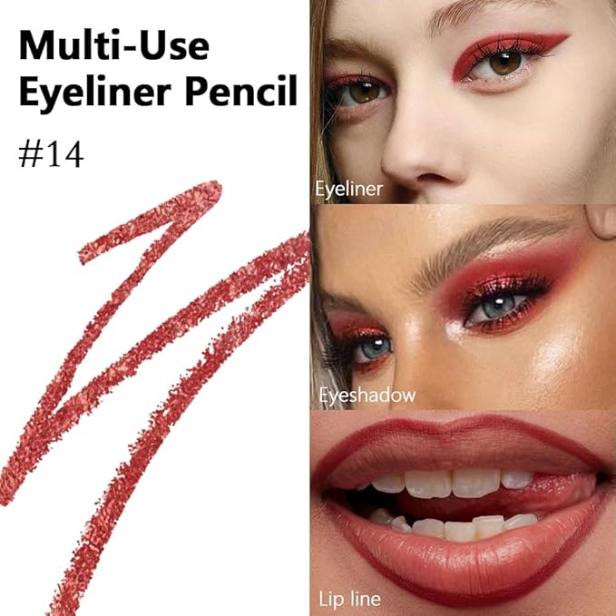 evpct Brick Red Gel Eyeliner Pencil for Women Waterline Waterproof Smudge Proof Eye Makeup Liners, Red Mascara Eye Liner Gel Liner Eyeliner with Sharpener delineador de ojos contra el agua 14
