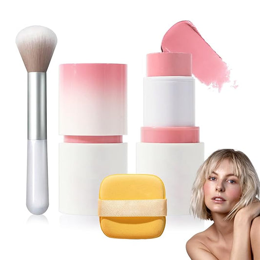 Cream Blush Stick with Brush and Makeup Sponge,Waterproof Multi Cream Makeup Stick,Lightweight,Long-lasting,2 in 1 Multi Blush for Cheeks & Lip Tint & Eyeshadow G-VivaGrace Women