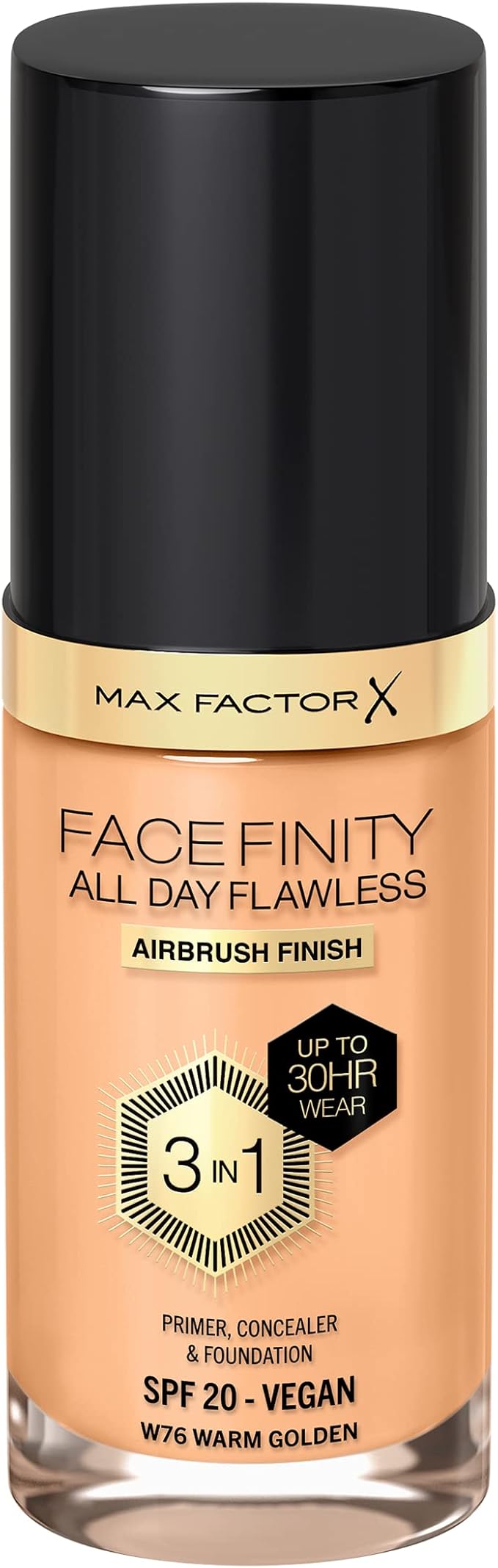 Max Factor Facefinity 3-in-1 All Day Flawless Liquid Foundation, SPF 20-76 Warm Golden, 30 ml-VivaGrace Women