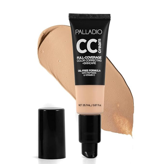 Palladio Full-Coverage Color Correction CC Cream, Oil-Free with Peptides & Vitamin C, Best for Correcting Redness and Uneven Skin Tone, Buildable Foundation Coverage (Light 20W)-VivaGrace Women