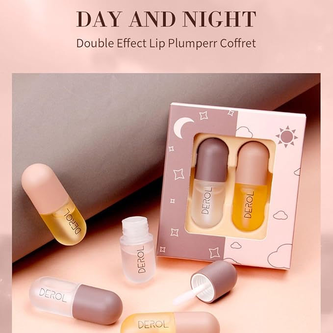 2Pcs Lip Plumper Set, Natural Lip Plumper kit, Day and Night Lip Plumper, Softer Bigger Fuller Cosmetics Plumper Lips-VivaGrace Women