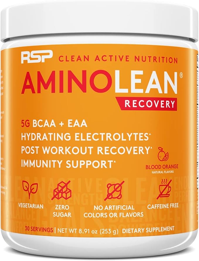 AminoLean Hydrating Electrolyte Powder and Recovery Drink with Sea Minerals, Nootropic Mushrooms, and Vegan Amino Acids, BCAAs + EAAs for Post Workout Muscle Building, Blood Orange-VivaGrace Women