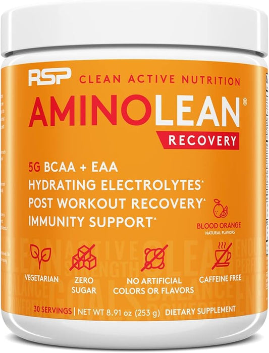 AminoLean Hydrating Electrolyte Powder and Recovery Drink with Sea Minerals, Nootropic Mushrooms, and Vegan Amino Acids, BCAAs + EAAs for Post Workout Muscle Building, Blood Orange-VivaGrace Women