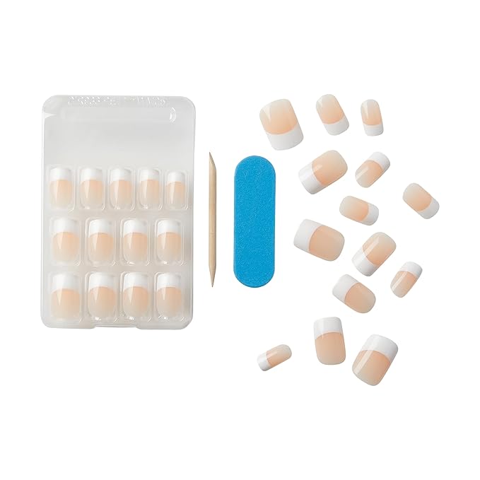 Kiss Everlasting French Nail Manicure, Chip-Free with Flexi-Fit Technology, Medium, "Infinite", Nail Kit with Pink Nail Glue (Net Wt. 2 g / 0.07oz.), Mini File, Manicure Stick, and 28 Fake Nails