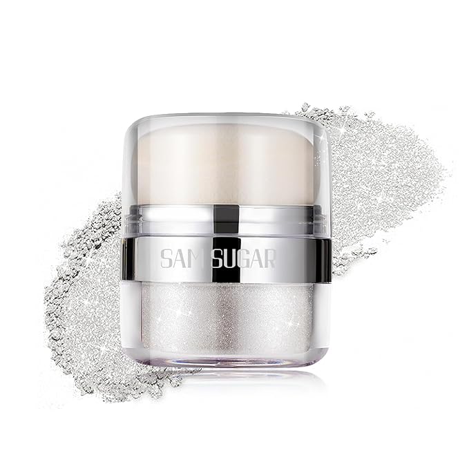 Glitter Body Highlighter Powder Body Shimmer Sparkle Face Brightening Highlighter Powder for Face Eyes Body Glow Makeup With sponge head(03#)-VivaGrace Women