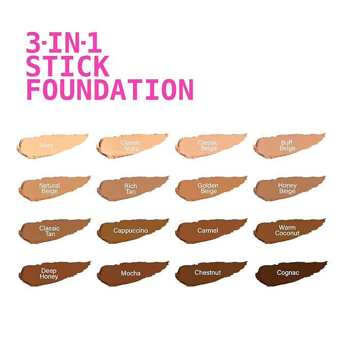 Ruby Kisses Natural Full Coverage 3-In-1 Stick Foundation. Easy to Apply, Hydrating, Lightweight, Long Lasting, Concealer and Contour Stick for Face Makeup (Chestnut)-VivaGrace Women
