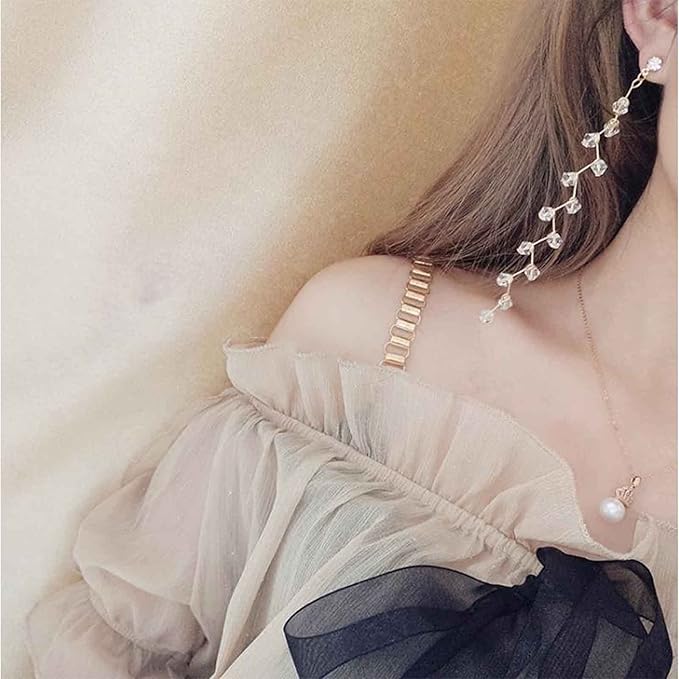 Boho Rhinestone Leaf Earrings Gold Crystal Drop Earring Long Chain Tassel Dangle Earrings Jewelry for Women and Girls Gifts-VivaGrace Women