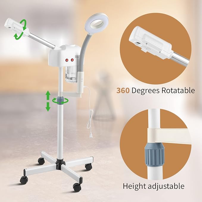 Winado 2 in 1 Facial Steamer with 5X Magnification Light, Deep Cleaning for Personal Skin Care, Beautician Steamer Professional Humidifier Facial Spa Mist Steam for Home & Beauty Salon, White-VivaGrace Women