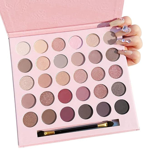 30 Colors Nude Champagne Gold Matte Shimmer Eyeshadow Palette with Brush for Eye Makeup,High Pigmented Pink Purple Brown Eye Shadow Primers Powder Palet de sombras de ojos-Big30-VivaGrace Women