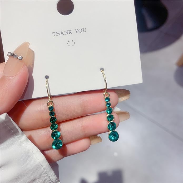 Vintage Crystal Emerald Drop Earrings Emerald Bar Dangle Earrings Green Long Tassel Chain Earrings Gold Hoop Huggie Earrings Jewelry for Women-VivaGrace Women