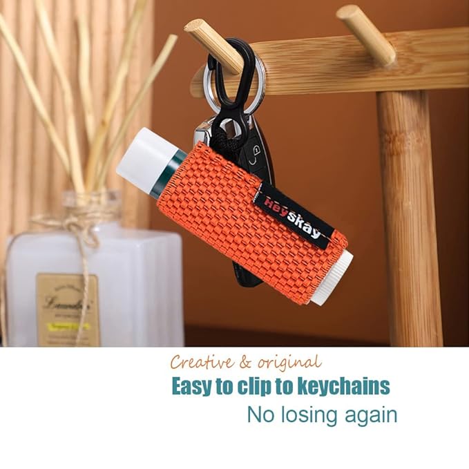 5PCS Lip Balm Holder Lipstick Sleeves Keychain Lip Gloss Holder Keychain Chapstick Elastic Sleeves Bulk(Black/Orange/Yellow/Light blue/Watermelon)-VivaGrace Women