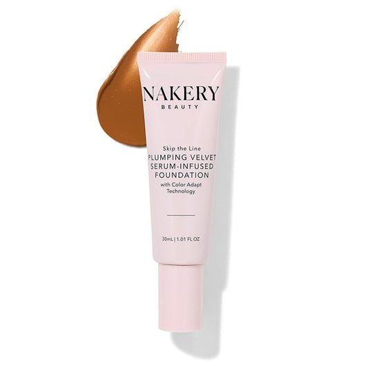 Nakery Full Coverage Foundation for Women - 5 in 1 Plumping Liquid Foundation Makeup - Serum Infused Makeup Foundation Smart Color Adapt with Niacinamide & Hyaluronic Acid for All Skin Types - Deep-VivaGrace Women