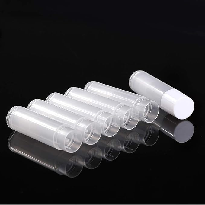 100 Sets Empty Lip Balm Tubes Bulk Round with White Caps for DIY Lipstick homemade, 3/16 Oz (5.5 ml), Clear, BPA Free, 100 Tubes and 100 Caps-VivaGrace Women