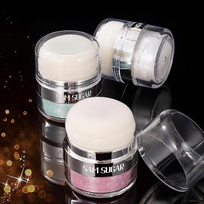 Glitter Body Highlighter Powder Body Shimmer Sparkle Face Brightening Highlighter Powder for Face Eyes Body Glow Makeup With sponge head(08#)-VivaGrace Women