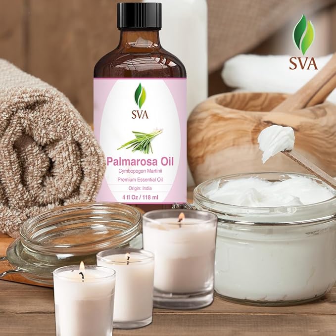 SVA Palmarosa Essential Oil – 4 Fl Oz – 100% Natural Palmarosa Oil - for Diffuser, Hair Care, Face, Skin Care, Aromatherapy, Scalp and Body Massage, Soap and Candle Making – with Dropper-VivaGrace Women