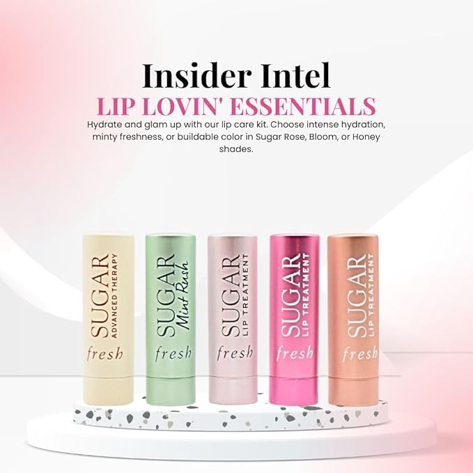 Fresh Color & Care Lip Collection Holiday Gift Set:: Tinted Lip Balms in Sugar Rosé, Honey, Bloom, Sugar Advanced Therapy, Mint Rush Lip Treatment-VivaGrace Women