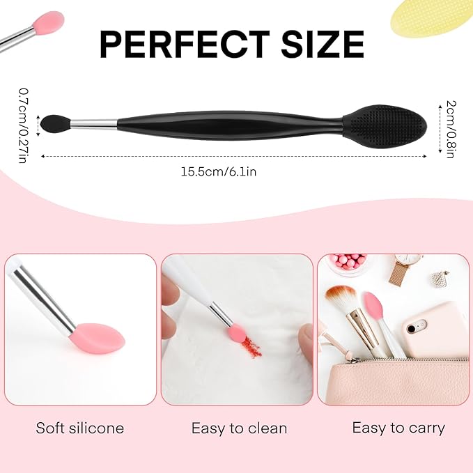 Unaone Lip Scrub Brush - 3 PCS Dual-ended Lip Scrubber Exfoliator and Silicone Lip Brush, 2-in-1 Silicone Lip Scrub Tool Lip Mask Applicator, Gentle Exfoliator & Applicator for Soft-VivaGrace Women