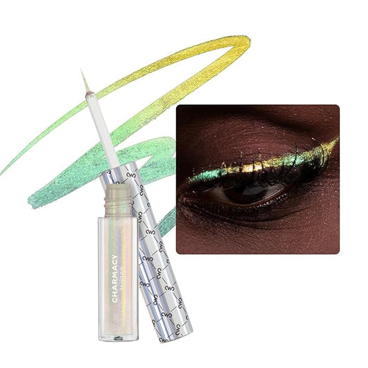 CHARMACY Chameleon Liquid Eyeliner, Intense Color Shifting, Waterproof Eye liner Gold Glitter Eyeliner, High Pigmented, Smudge Proof Formula,Ultra-Fine Tip,PALE YELLOW GOLD 907-VivaGrace Women