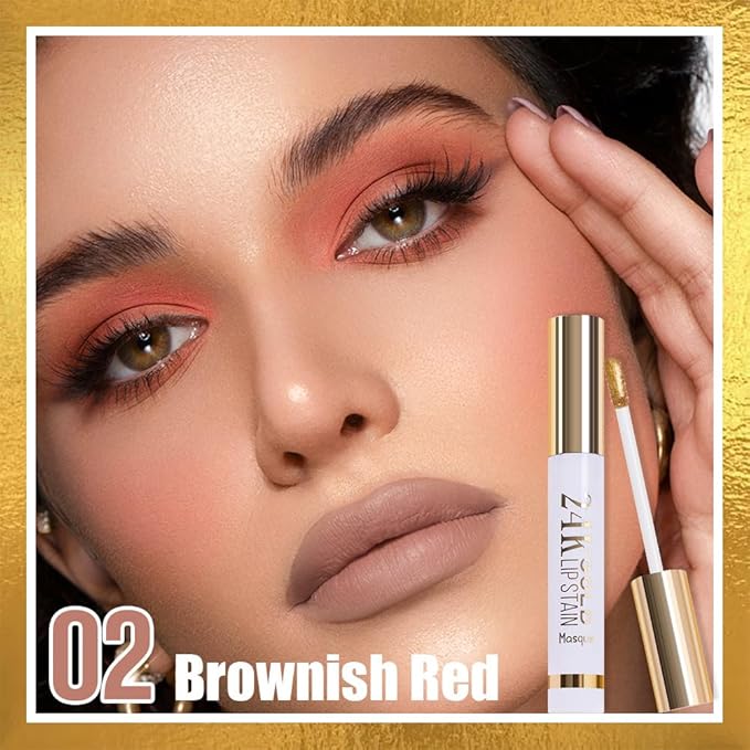 2Pcs 2025 New 24K Gold Liquid Lip Gloss Peel Off Lip Stain Tattoo with Tweezer, Lips Stain Peel Off Masque, Long Lasting Waterproof Lip Tint Stain, Transfer-proof for All Skin Types 01#+02#-VivaGrace Women