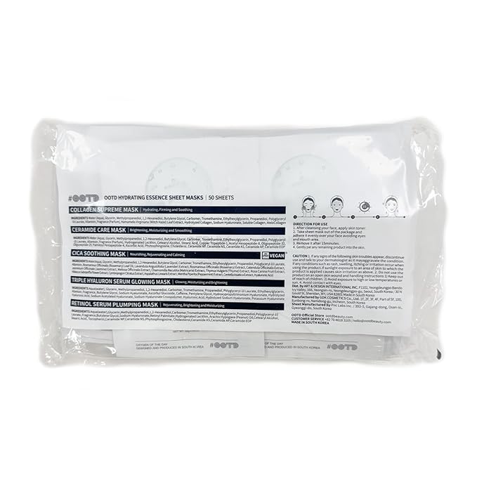 50Combo Korean Face Sheet Mask Gift Pack, Hydrating, Calming, Brightening, Smooting, Rejuvenating, EVE Vegan, Cica, Hyaluron, Retinol, Ceramide, Collagen-VivaGrace Women