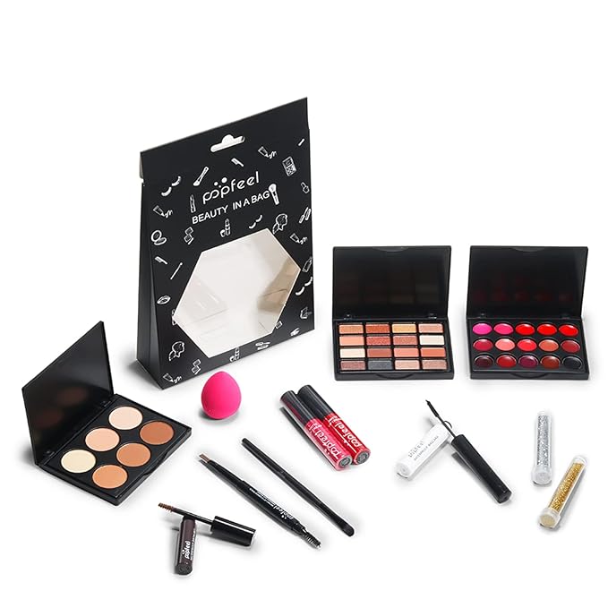 All-in-one Holiday Makeup Gift Set | Full Makeup Kit for Women Multipurpose Essential Bundle Include Eyeshadow Palette Lipstick Blush Concealer Face Powder Eyeliner Mascara Lipgloss Brush-VivaGrace Women