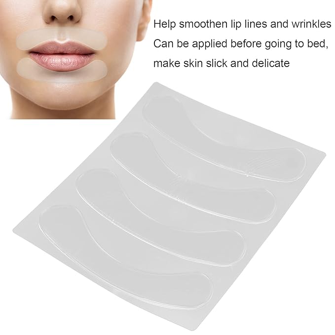 Lip Wrinkle Patches, Reusable Silicone Lip Anti-Wrinkle Pads Transparent for Smoothing Lip Wrinkles (4 Pcs)-VivaGrace Women