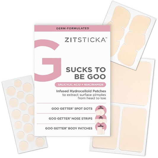 ZitSticka Pimple Patches for Face and Body, Goo Getter Hydrocolloid Patches to Cover Zits & Blemishes, Acne Patches or Zit Spot Stickers, Body Blemish Patch (Sucks to be Goo 23 Pack)-VivaGrace Women