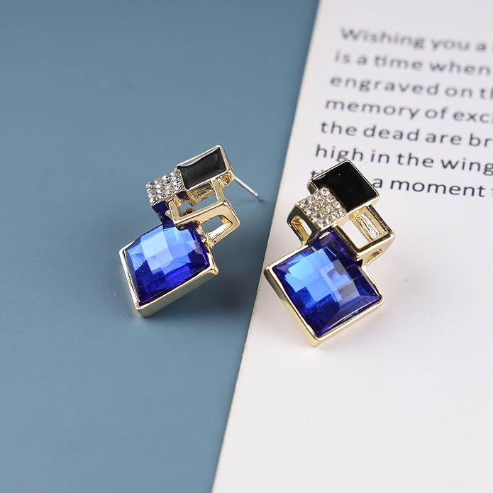 Vintage Crystal Square Drop Earrings Black Square Stud Earrings Gold Hollow Square Dangle Earrings Black Onyx Square Earrings Jewelry for Women-VivaGrace Women