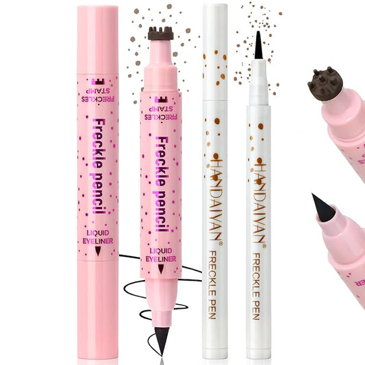 2pcs Freckle Stamp Pen with Eyeliner for Natural Lifelike Faux Freckle 2 in 1 Fake Freckles Stain Marker Pen for Waterproof Long Wear Sunkiss Makeup #Light Brown&Black-VivaGrace Women