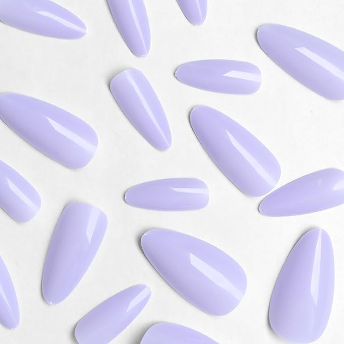 LoveOurHome 240pc Medium Almond Press on Nails Colored PurpLE Fake Nail Tips Full Cover Artificial Fingernail French Stiletto Manicure with Adhesive Tabs for Women Girls