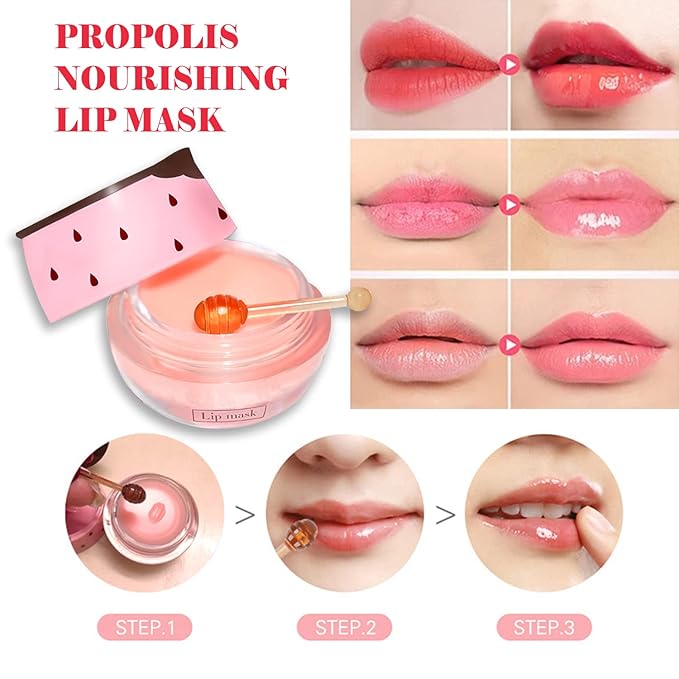 2 PCS Bee Lip Balm Lip Mask Honey Pot, Honey & Strawberry Lip Mask Propolis Moisturizing Lip Balm with Stick - Hydrating Prevention Dry and Cracked Lip Scrubs Exfoliato Lip Wrinkle Care-VivaGrace Women