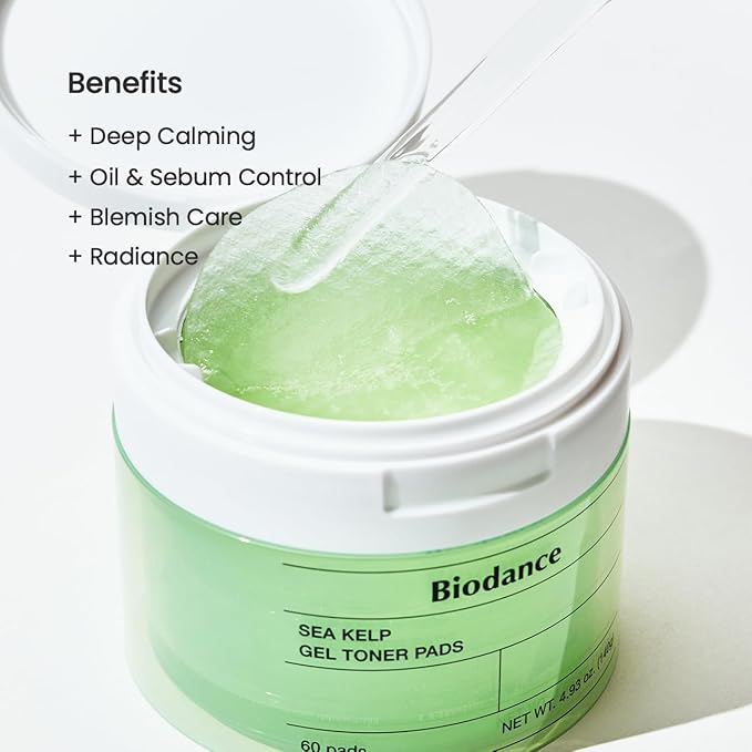 Biodance Sea Kelp Gel Toner Pads, Calming & Soothing for Sensitive Skin, Oil & Sebum Control, Blemish Care, Gentle Exfoliating Toner Pads, Korean Skincareㅣ4.93 fl.oz.(140g)*60Pads-VivaGrace Women