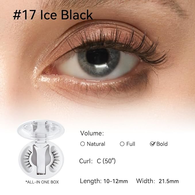 Magnetic Eyelashes with Applicator Kit, No.17 Ice Black, Reusable Magnetic Lashes without Eyeliner, Glue-free False Lashes, Waterproof, Lightweight, Suit for Heavy Makeup-VivaGrace Women