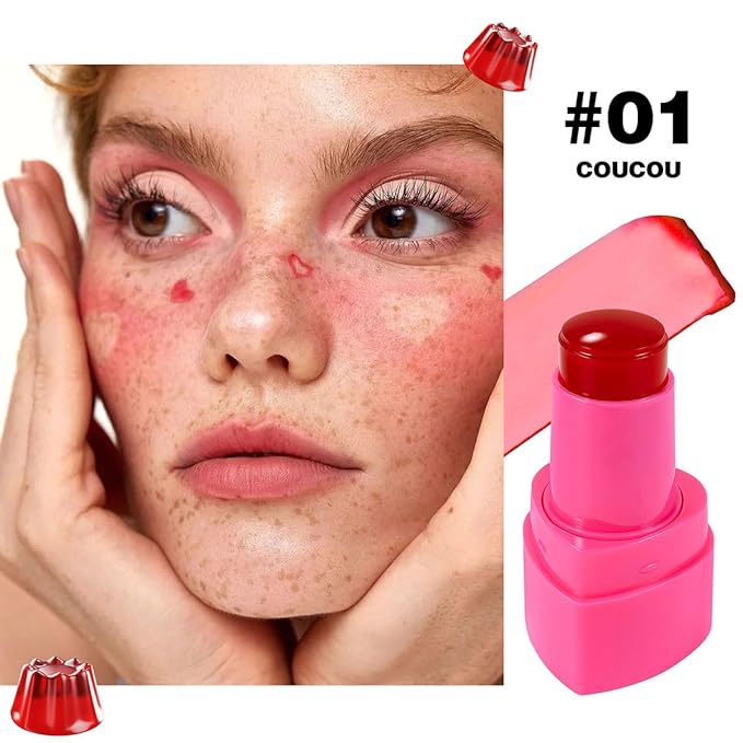Cooling Water Jelly Tint Stick,Multi-Use Juicy Love Blush, 3-In-1cheek Blush & Eyeshadow & Lip Tinted Long-Lasting Moisture Stick,Bouncy Jelly Texture,Creates A Moist Watercolor Effect (#01, 0.32oz)
