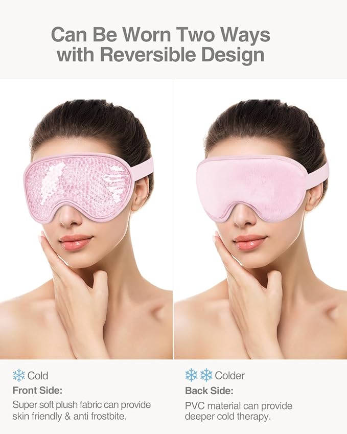 Luxtude Gel Eye Mask 2PCS, Reusable Cooling Eye Masks for Sleeping, Hot Cold Eye Ice Pack Sleep Mask, Frozen Cold Eye Compress for Puffiness/Dark Circles/Headaches/Dry Eyes/Stress Relief (Pink)-VivaGrace Women
