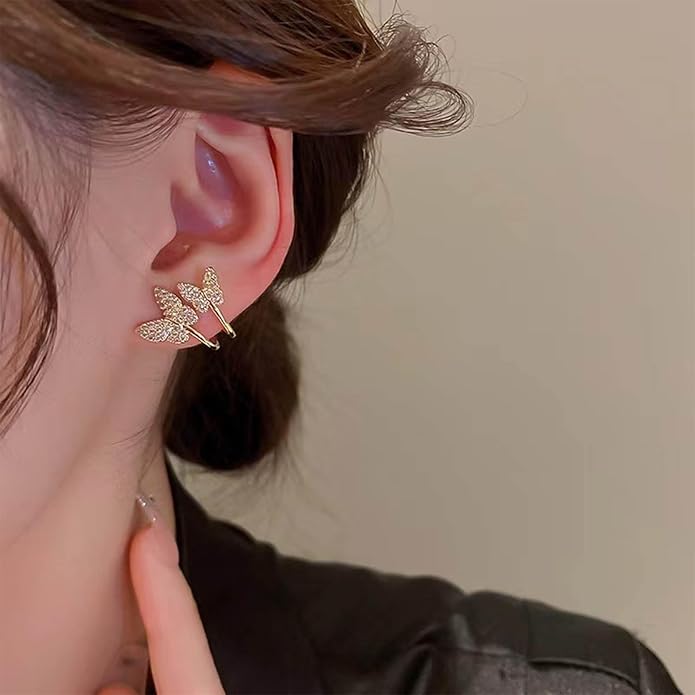 Vintage Crystal Butterfly Claw Earrings Rhinestone Claw Stud Earrings Sparkly Cz Butterfly Earrings Gold Butterfly Illusion Earrings Jewelry for Women-VivaGrace Women