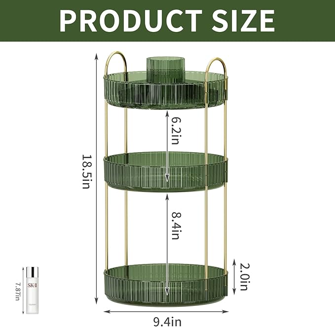 360° Rotating Makeup Organizer, Large-Capacity Skincare Make Up Storage 3 Tier Perfume Organizers Cosmetic Dresser Organizer with Makeup Brush Holder, Fits Bedroom, Bathroom, Vanity Shelf Countertop-VivaGrace Women