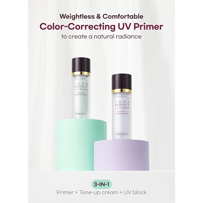 Korean Face Primer 30ml - Korean Makeup & Skincare Lightweight Corrector Base SPF40 PURPLE - Reduces Dullness, Moisturizes for Red, Sensitive Skin witj Aloe (Primer - Purple Tinted)-VivaGrace Women
