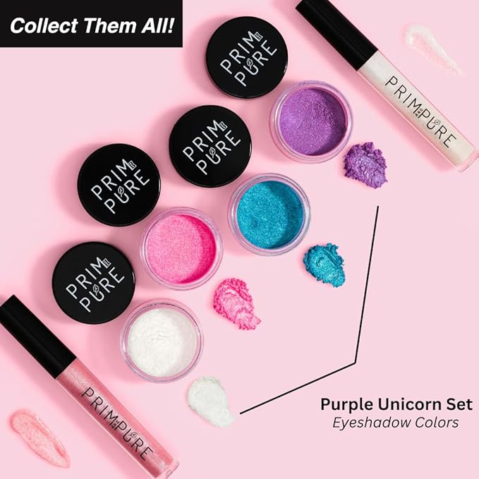 Prim and Pure Mineral Gift Set with Unicorn Mirror| Perfect for Play Dates & Birthday Parties | Kids Eyeshadow Makeup – Mineral Blush | Organic & Natural Makeup Kit for Kids| Made in USA (Purple)-VivaGrace Women