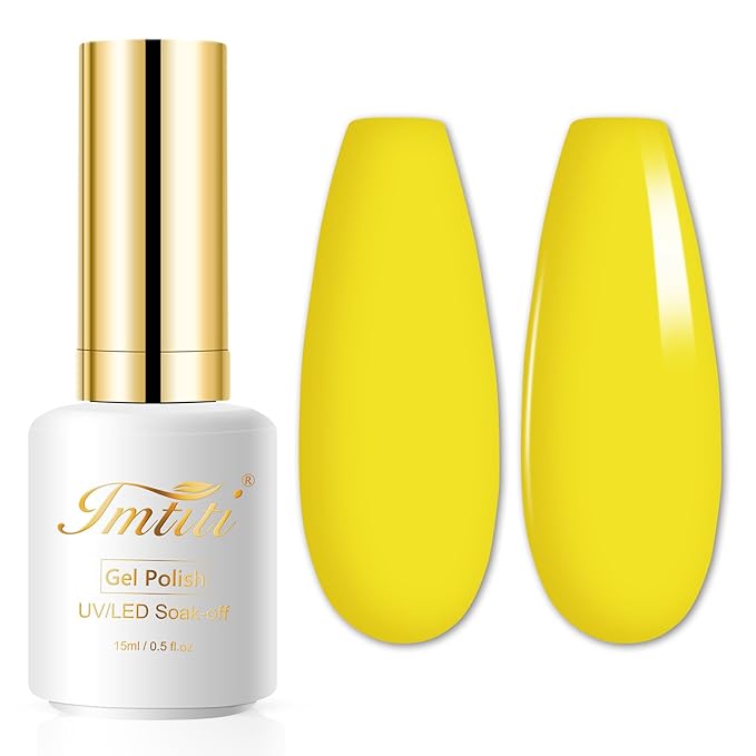Imtiti Lemon Yellow Gel Nail Polish, 15ml Neon Yellow Color Gel Polish Soak Off LED Nail Polish Gel Nail Art Design Manicure Salon DIY at Home 1Pcs