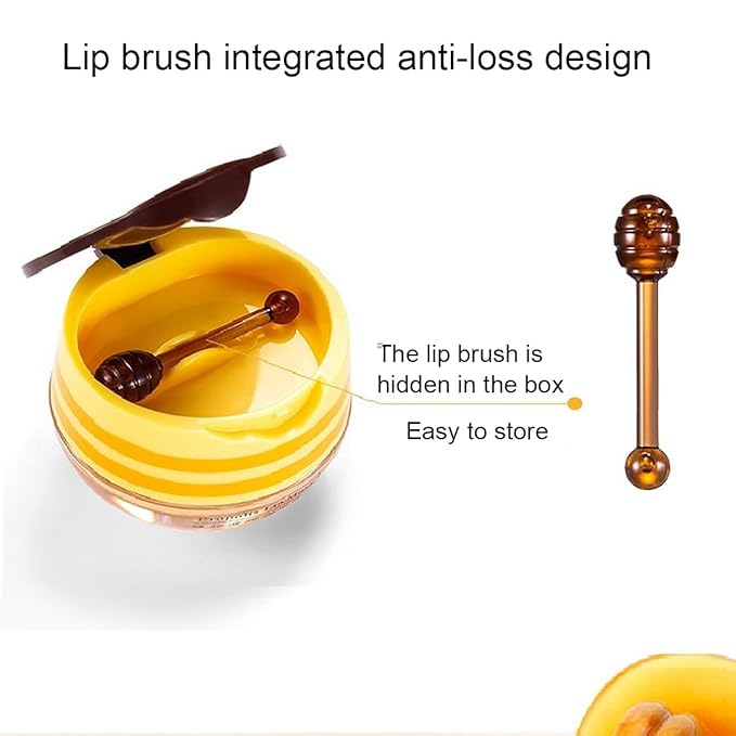 4 PCS Bee Lip Balm Honey Pot,Honey Lip Mask,Honey Propolis Lip Mask Moisturizing Moisture Nourishing Dry & Chapped Lips,Lip Care and Reduces Lip Lines,Lip Exfoliating-VivaGrace Women