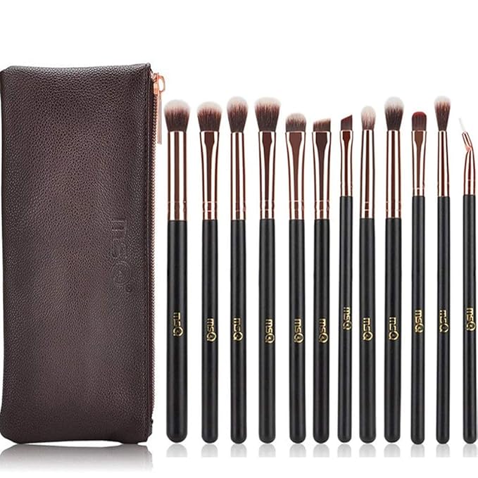 MSQ Eyeshadow Brushes 12pcs Eye Make Up Brush Set with Bag (PU Leather Pouch) Soft Synthetic Hairs for Eyeshadow, Eyebrow, Eyeliner, Blending, Best Gifts - Rose Gold-VivaGrace Women
