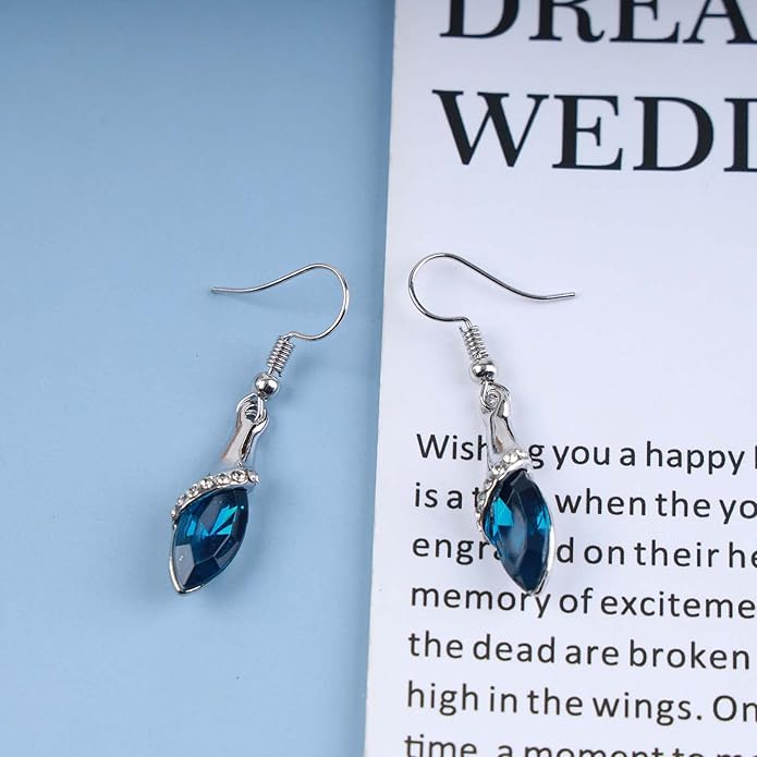 Bohemia Sapphire Drop Earrings Blue Crystal Dangle Hook Earrings Long Cz Blue Rhinestone Earrings Bridal Sapphire Earrings Jewelry for Women Gifts-VivaGrace Women