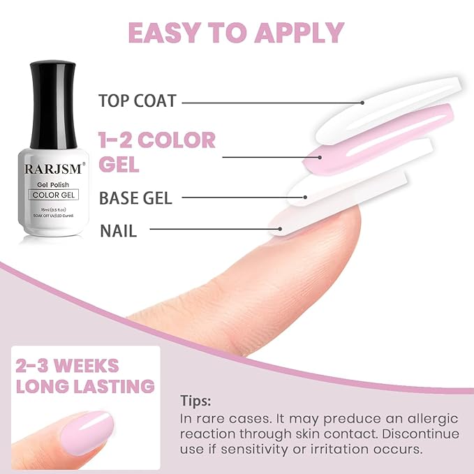 RARJSM Pastel Pink Gel Nail Polish Light Pink Gel Nail Polish 1PCS Macaron GelPolish 15ML Spring Summer GelPolish Soak off U V Curing Required Nail Art Starter Salon DIY at Home