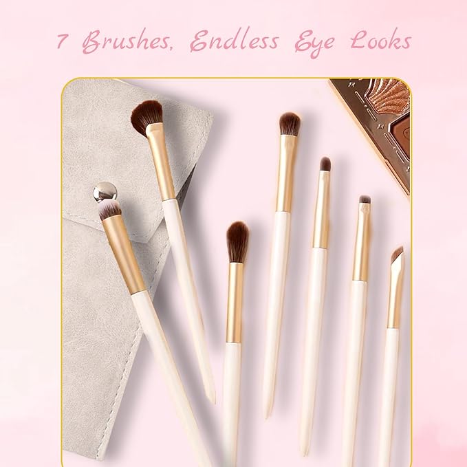 Eyeshadow Makeup Brushes Set with Case 7 PCS Soft Synthetic Hairs Eye Makeup Brushes for Blending Eyebrow Eyeliner Eyeshadow (White)-VivaGrace Women