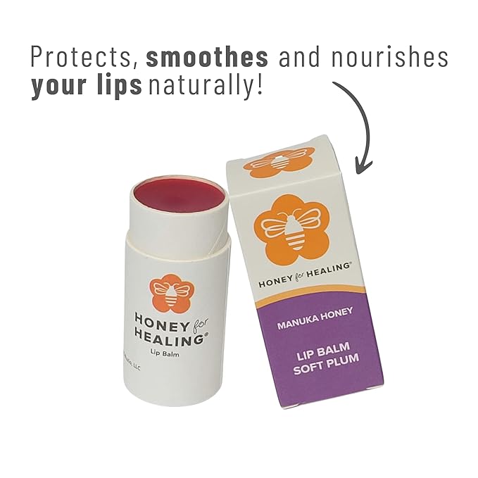 Lip Balm Moisturizer with Manuka Honey 15+ UMF, Coconut Oil, and Castor Oil For Chapped, Cracked, Dry Lips | Protects, Smoothes, and Nourishes your Lips | 0.25 oz / 7 gr (Soft Plum)-VivaGrace Women