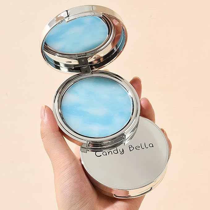 Blue Matte Powder Oil Control Face Pressed Powder Jelly Pressed Powder Face Makeup Setting Powder, Chillab Polvo Compacto with Mini Powder Puff, for Silky Blurring Oil Control Long-Lasting Makeup-VivaGrace Women