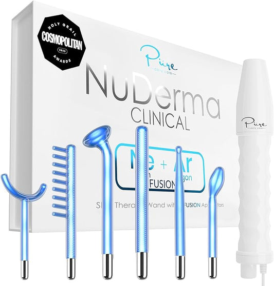 NuDerma Clinical Skin Therapy Wand - Portable Skin Therapy Machine w 6 Fusion Neon + Argon Wands – Anti Aging - Clarifying - Skin Tightening & Radiance - Wrinkle Reducing-VivaGrace Women